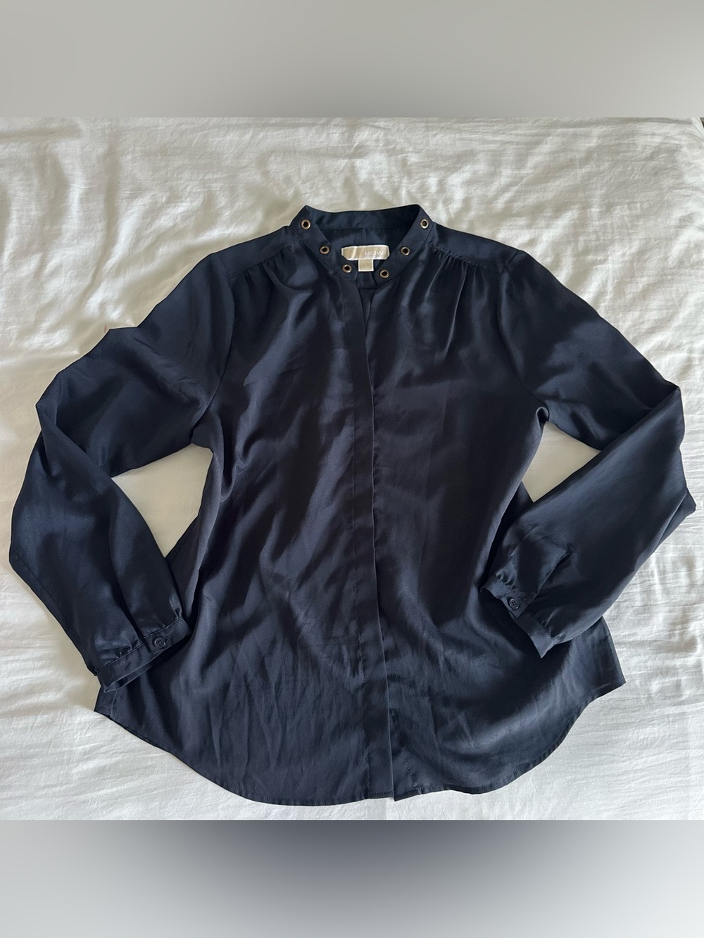 Women’s Navy Button Up Down Blouse Michael Kors Large